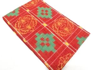 未使用品　手織り真綿紬　格子に向かい蝶模様織り出し　名古屋帯